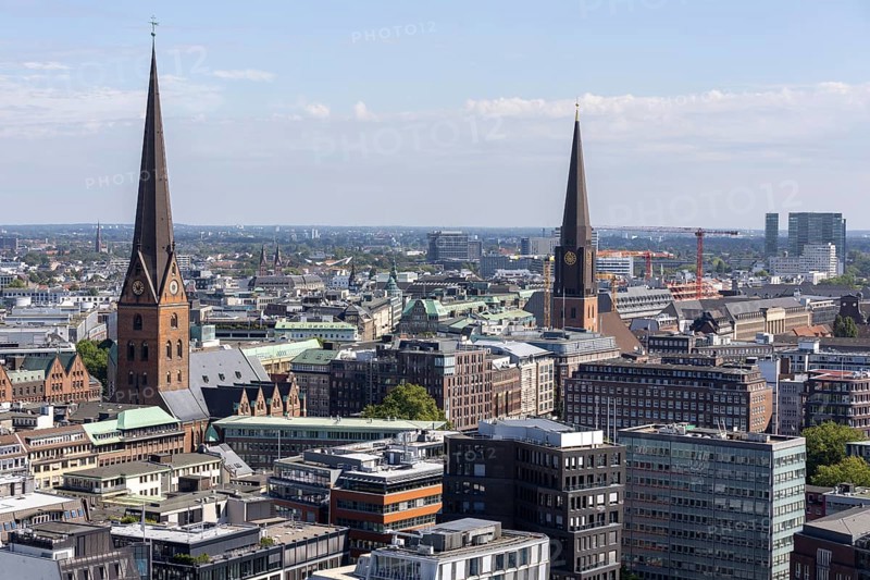 View of Hamburg from the former main church of St. Nikolai, Hamburg, Germany