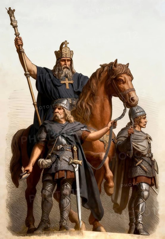 Clovis, Chlodovechus, Chlodwig I, Chlodowech, 466-511, King of the Franks of the Merovingian dynasty, at the Battle of Tolbiac, 5th century