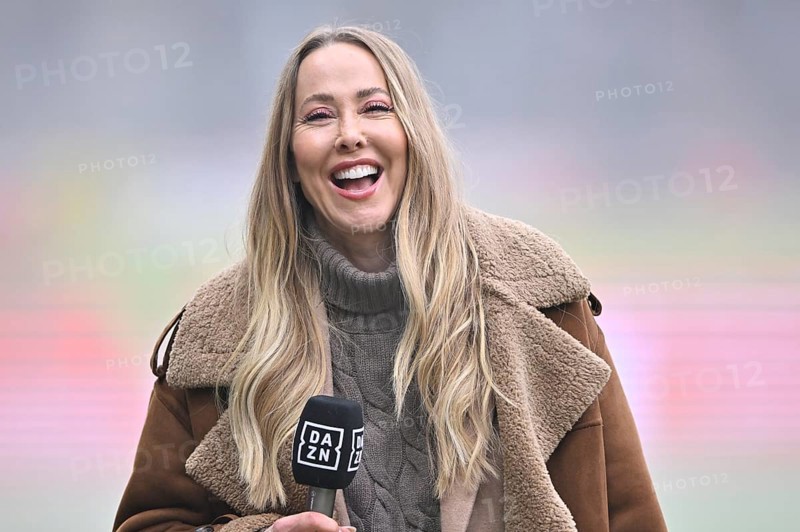 DAZN presenter interviewed Mikro Logo laughs, Bundesliga soccer portrait, Voith-Arena, Heidenheim, Baden-Württemberg, Germany