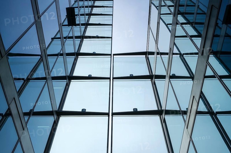 Detailed view of a glass building with reflective windows and modern design, Hegau-Tower, Singen am Hohentwiel, Konstanz district, Baden-Württemberg, Germany