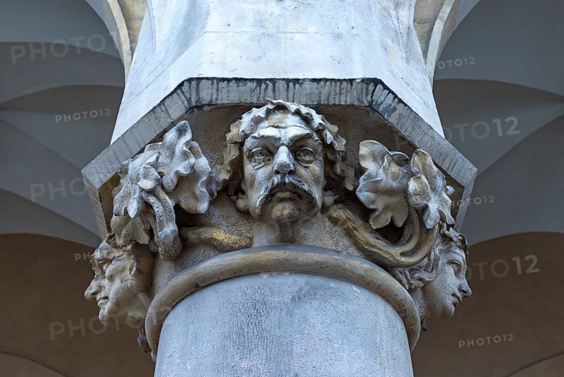 Reliefs on the pillars of the arcades of the Cloth Hall, Krakow, Poland