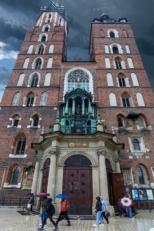 Main façade of St. Mary's Basilica, Krakow, Poland