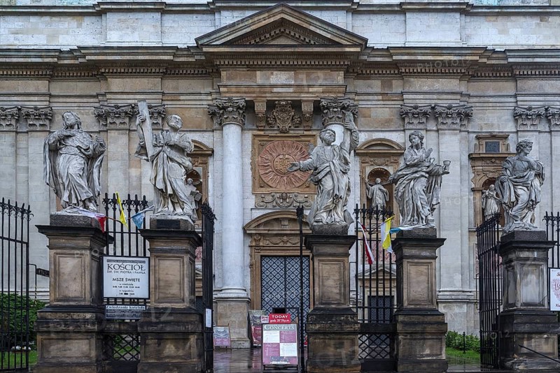 Sacred sculpture in front of St. Peter and Paul Church, Krakow, Poland