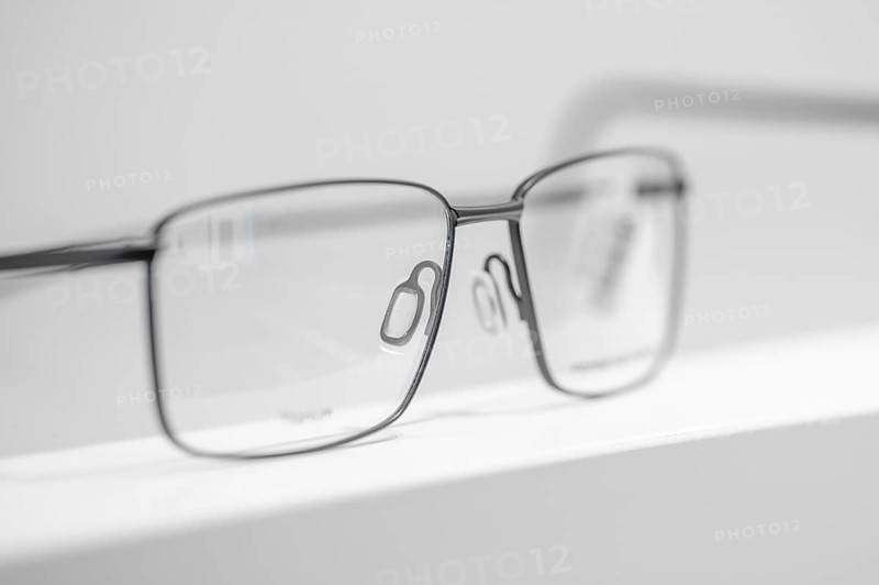 Close-up of a simple, modern metal eyeglass frame, optician, Pforzheim