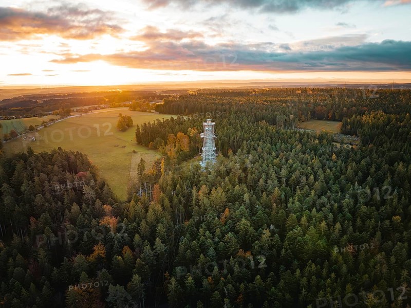 Tower surrounded by endless forests and rolling hills, Himmelsglück observation tower with Flying Fox, Schömberg, Black Forest, Germany