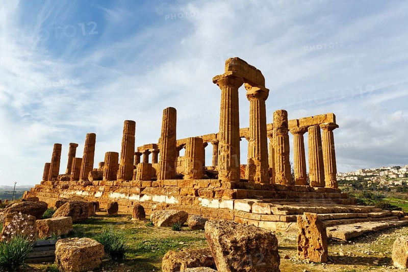 Temple of Heracles, ruins in the Valley of the Temples, restoration, Valley of the Temples, Agrigento, Sicily, Italy