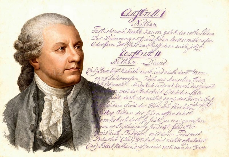 Portrait of Friedrich Gottlieb Klopstock, 1724 - 1803, German poet, digitally edited, manuscript of the drama David, handwritten by Klopstock