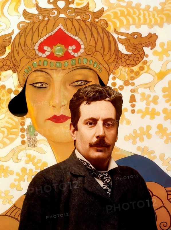 Portrait of Giacomo Puccini, digitally edited according to a photograph, promotional poster for Giacomo Puccini's opera Turandot, 1926, by Leopoldo Metlicovitz