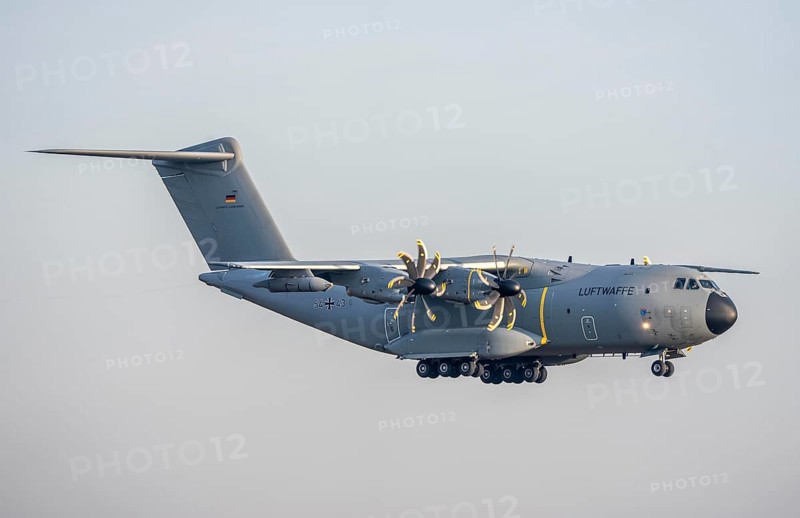Airbus A400 transport aircraft of the German Air Force, landing at Cologne/Bonn airport, CGN, belongs to the air transport squadron 62 air refueling probe, North Rhine-Westphalia, Germany