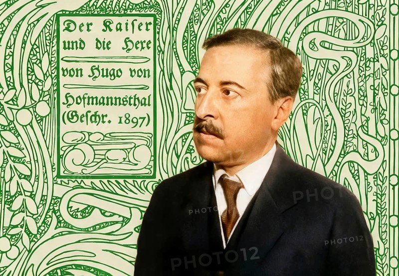 Hugo von Hofmannsthal, 1874-1929, Austrian novelist and poet, digital edited according to a photograph by Wilhelm Willinger and to the book title of Der Kaiser und die Hexe, The emperor and the witch by Heinrich Vogeler, 1900