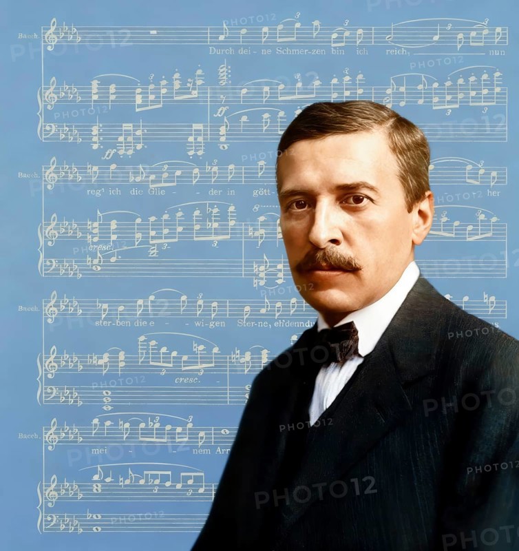Hugo von Hofmannsthal, 1874-1929, Austrian novelist and poet, digital edited according to a photograph by Nicola Perscheid and the composing Ariadne on Naxos by Richard Strauss