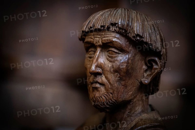 Head of men, oak choir stalls for the monks, 1493 by Jörg Syrlin the Younger, also Sürlin or Serling, sculptor, completed, choir room, Blaubeuren Abbey, Swabian Jura, Baden-Württemberg, Germany