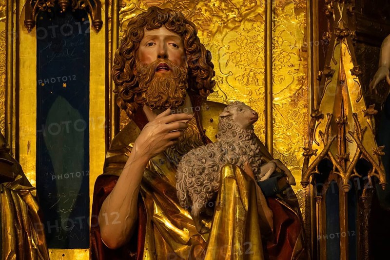John the Baptist, high altar, shrine and predella, chancel with movable pair of double wings suitable for the festivals of the church year, choir room, Blaubeuren Abbey, Swabian Jura, Baden-Württemberg, Germany