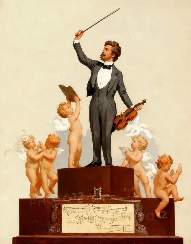 The Blue Danube, Johann Baptist Strauss II, 1825 – 1899, Austrian composer and violinist, 1879, silhouette print by Otto Böhler, digitally edited