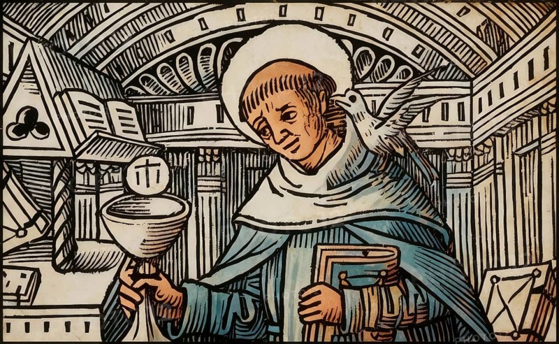 Frontispiece to his book Super libros de generatione et corruptione, Thomas Aquinas, Thomas von Aquin, Tommaso d'Aquino, c.?1225 – 1274, Italian Dominican friar and priest, philosopher, theologian, and a jurist in the tradition of scholasticism, digitally edited