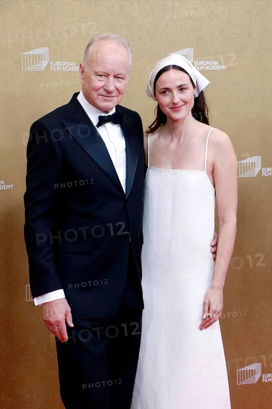 Stellan Skarsgård and Renate Reinsve arriving for the European Film Awards at the House of World Cultures in Berlin on 17.01.2026