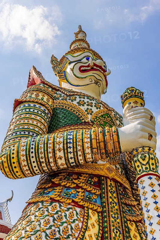 Mystical figure Yaksha as temple guard, Wat Arun Buddhist temple, Bangkok, Thailand's metropolis, Thailand