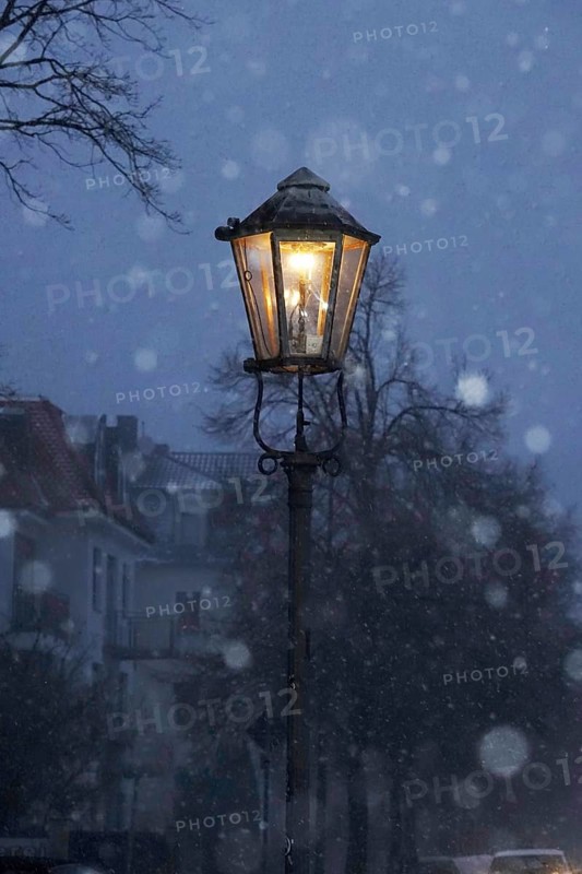 Street light in winter, snow, Germany