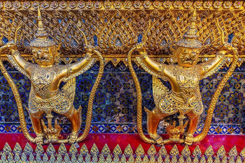 The Grand Royal Palace, Wat Phra Kaeo Buddhist Temple, guarded by Yakshas, Phra Nakhon, Bangkok, Thailand's metropolis, Thailand