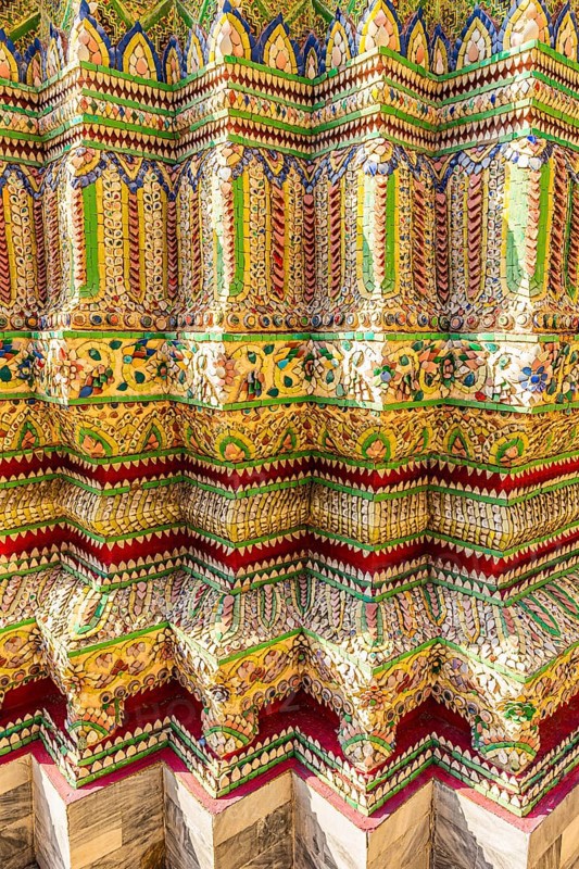 The Grand Royal Palace, Wat Phra Kaeo Buddhist Temple, columns with colorful ceramic inlays, Phra Nakhon, Bangkok, Thailand's metropolis, Thailand
