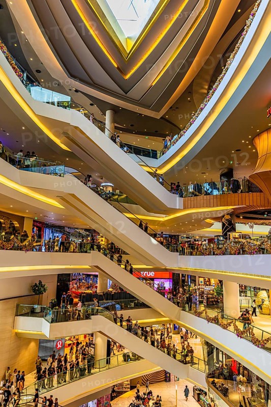 Skylight and various floors connected by escalators in Iconsiam Shopping Center, Bangkok, Thailand's metropolis, Thailand