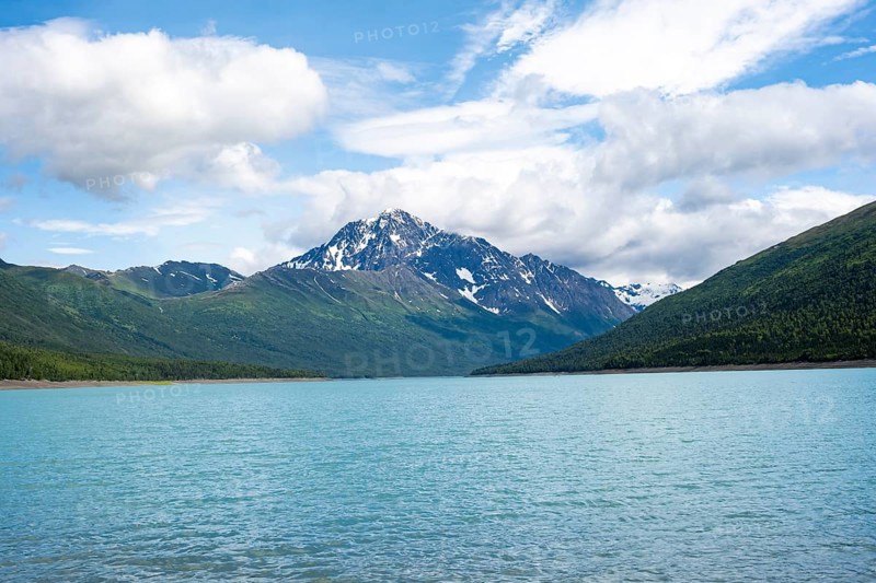 Lake and mountains, Eklutna Lake, Chugach Mountains, Chugach State Park, Alaska, USA