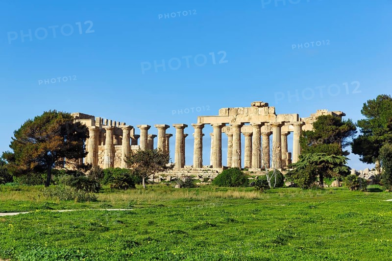 Temple E, Temple of Hera in the ancient Greek city of Selinunte, acropolis, Doric style, archaeological site, restoration, Selinunte, Castelvetrano, Trapani, Sicily, Italy