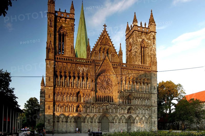 Majestic Gothic cathedral in evening light, Trondheim, Trøndelag, Norway