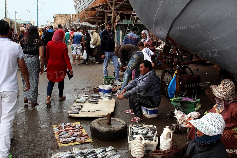 Street vendors sell fish products along the port in Essaouira, Essaouira, Morocco
