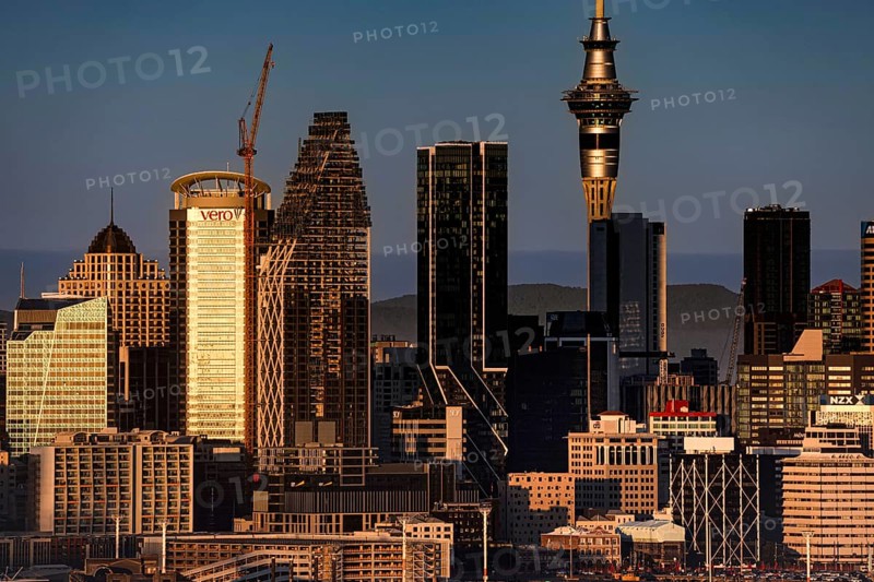 Detailed view of the illuminated skyline of Mt Victoria, Auckland, null, New Zealand