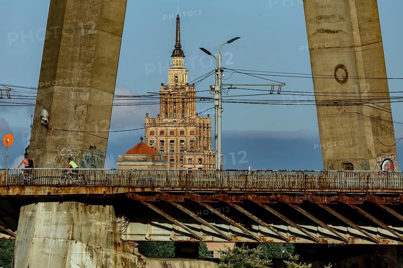 Vansu bridge in Riga with a view of the Latvian Academy of Sciences, Riga, Vidzeme, Latvia