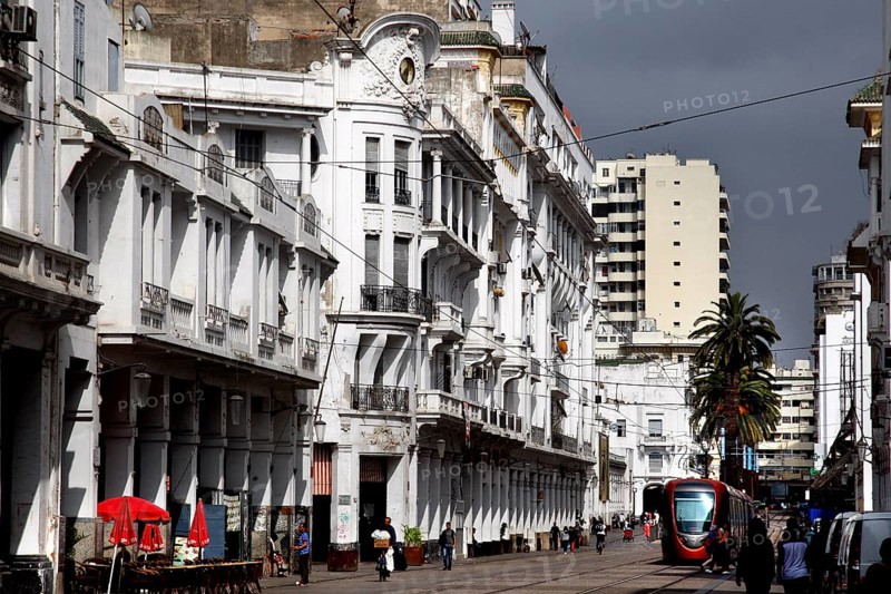 Colonial buildings along a boulevard under cloudy sky, Casablanca, Grand Casablanca, Morocco