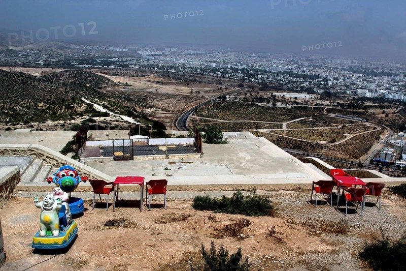 View of the Kasbah car park in Agadir with vast hills and city in the background, Agadir, Morocco