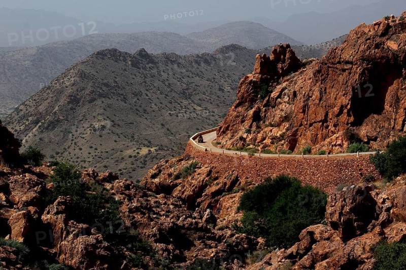 Winding road along the rocks in the mountains around Anergui, Anergui, Morocco