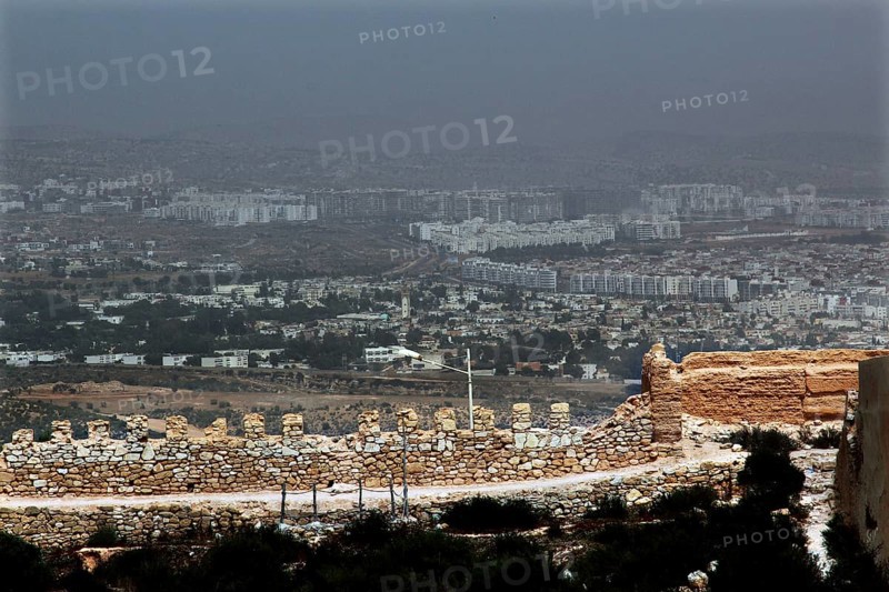 View of Agadir with the Kasbah and a large parking lot in the foreground, Agadir, Souss-Massa region, Morocco