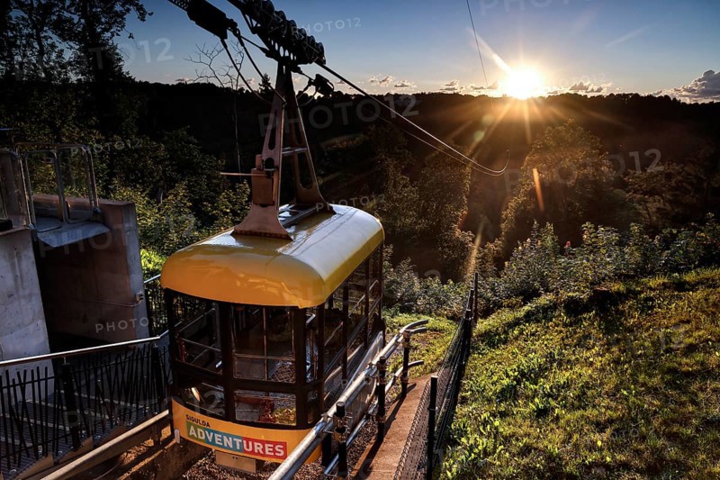 Cable car in Gauja National Park near Sigulda with picturesque sunset, Sigulda, Latvia