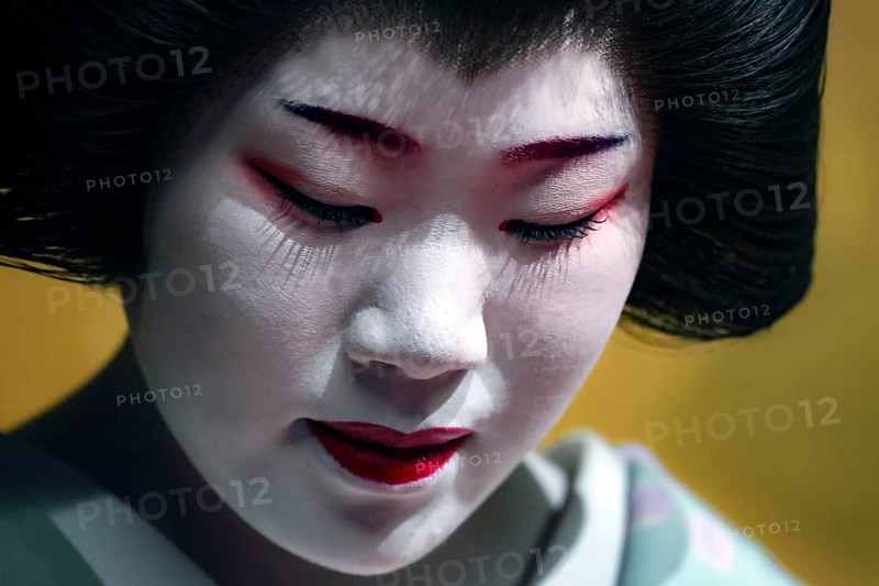 Geisha with a lowered view in the Nishi Chaya tea house district in Kanazawa, Kanazawa, Ishikawa, Japan