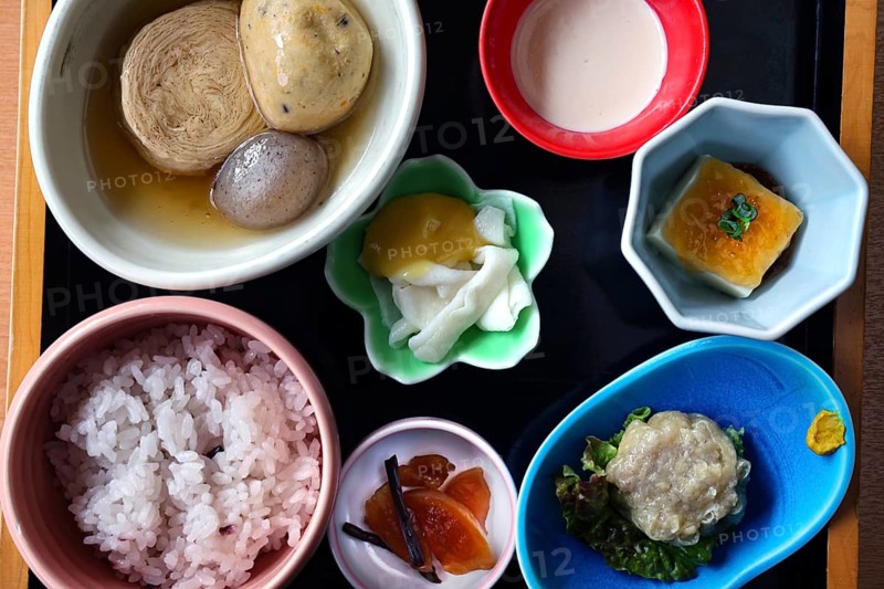 Diverse Japanese dish with yuba and colorful side dishes, Nikko, null, Japan