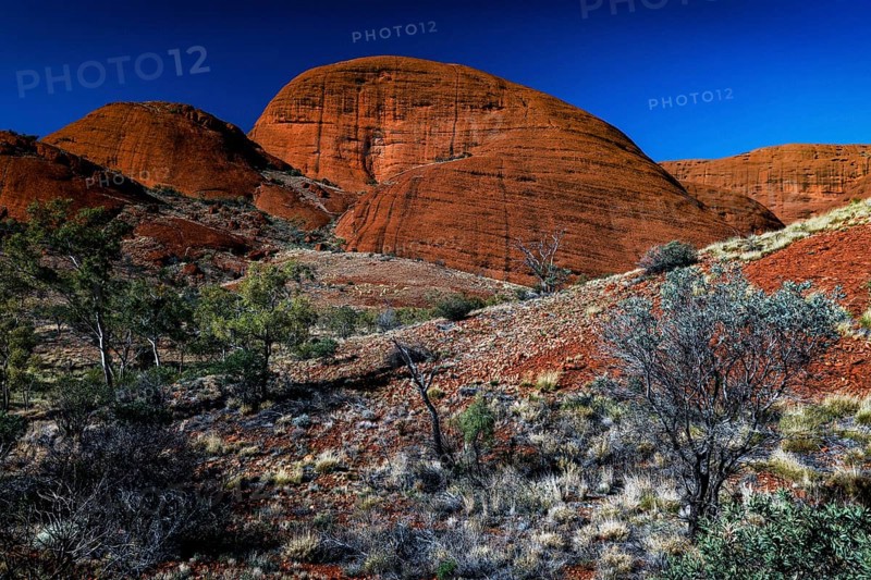 Majestic mountain range of Kata Tjuta under clear skies in the Valley of the Winds, Kata Tjuta, Northern Territory, Australia