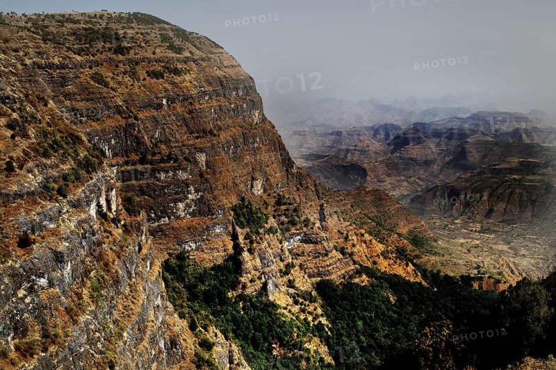 Sublime rock formations and extensive valley in the Semien Mountains, Semien Mountain National Park, Ethiopia