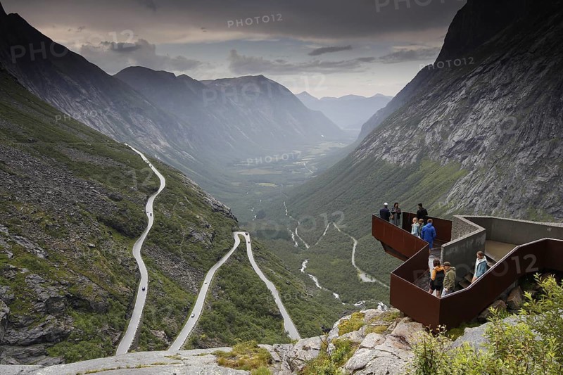 Observation deck with views of the Trollstigen Serpentine Road and the surrounding mountains, Trollstigen, Møre og Romsdal, Norway