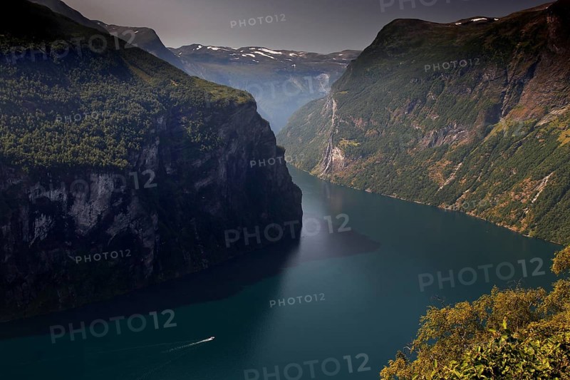 Impressive view of Geirangerfjord between steep mountain slopes, Geirangerfjord, Norway