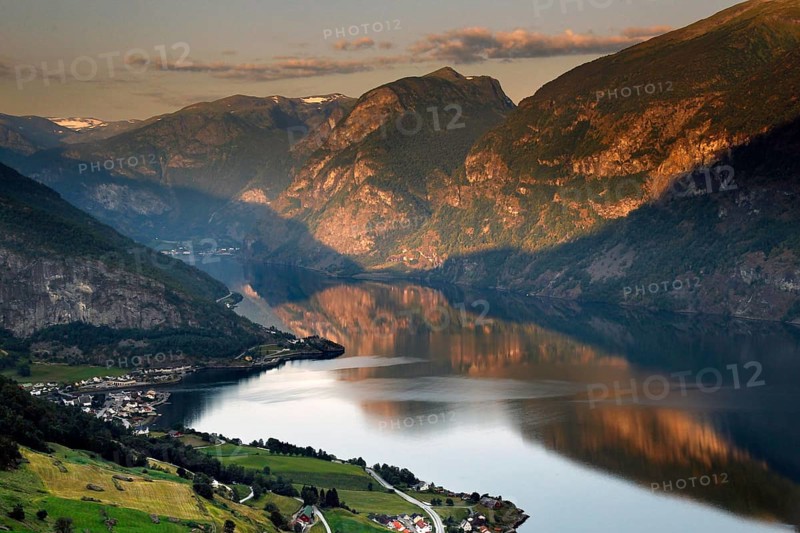 View of Aurlandsfjord from Stegastein in soft morning light, zero