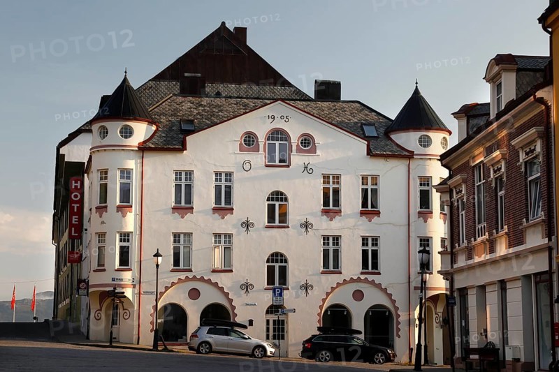 A distinctive Art Nouveau building with decorative elements in Ålesund, Ålesund, Norway
