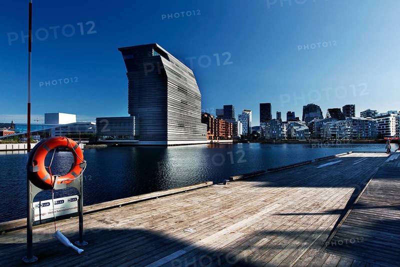 View of the Munch Museum and Oslo skyline on a clear day, Oslo, Bjøvika, Norway