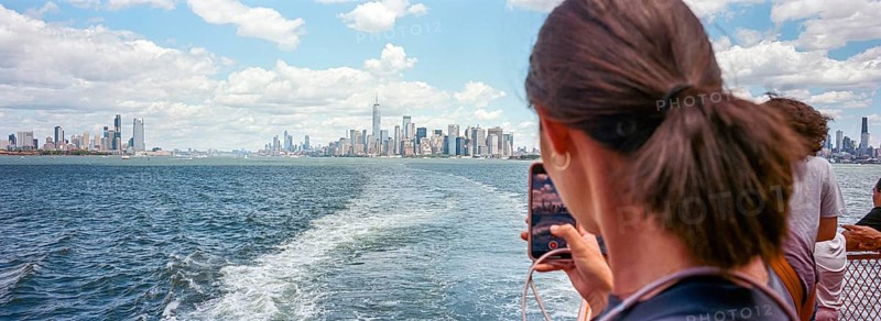 Manhattan skyline, Staten Island ferry, New York, USA