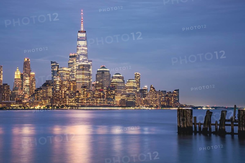Financial District skyline at night, Manhattan, New York, USA