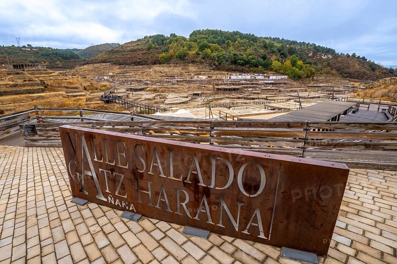 Salt valley of anana, showing historic salt flats and evaporation pans, an ancient salt production system in alava, basque country, spain, attracting heritage tourism