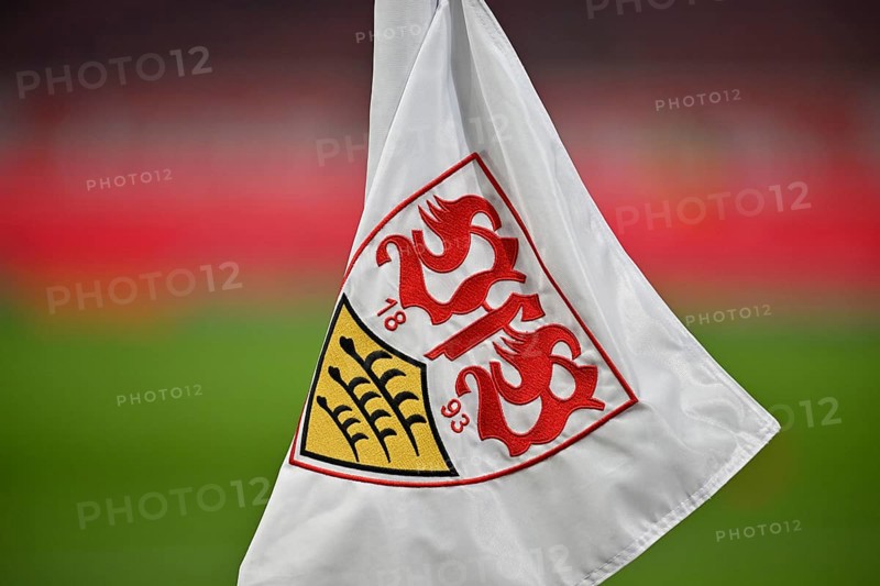 Corner flag logo emblem VfB Stuttgart, MHPArena, MHP Arena Stuttgart, Baden-Württemberg, Germany