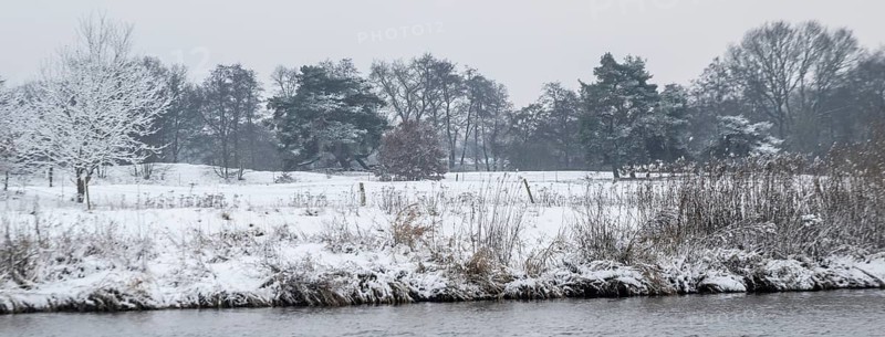 Winter landscape on the Ems, Emsland, Lower Saxony, Germany
